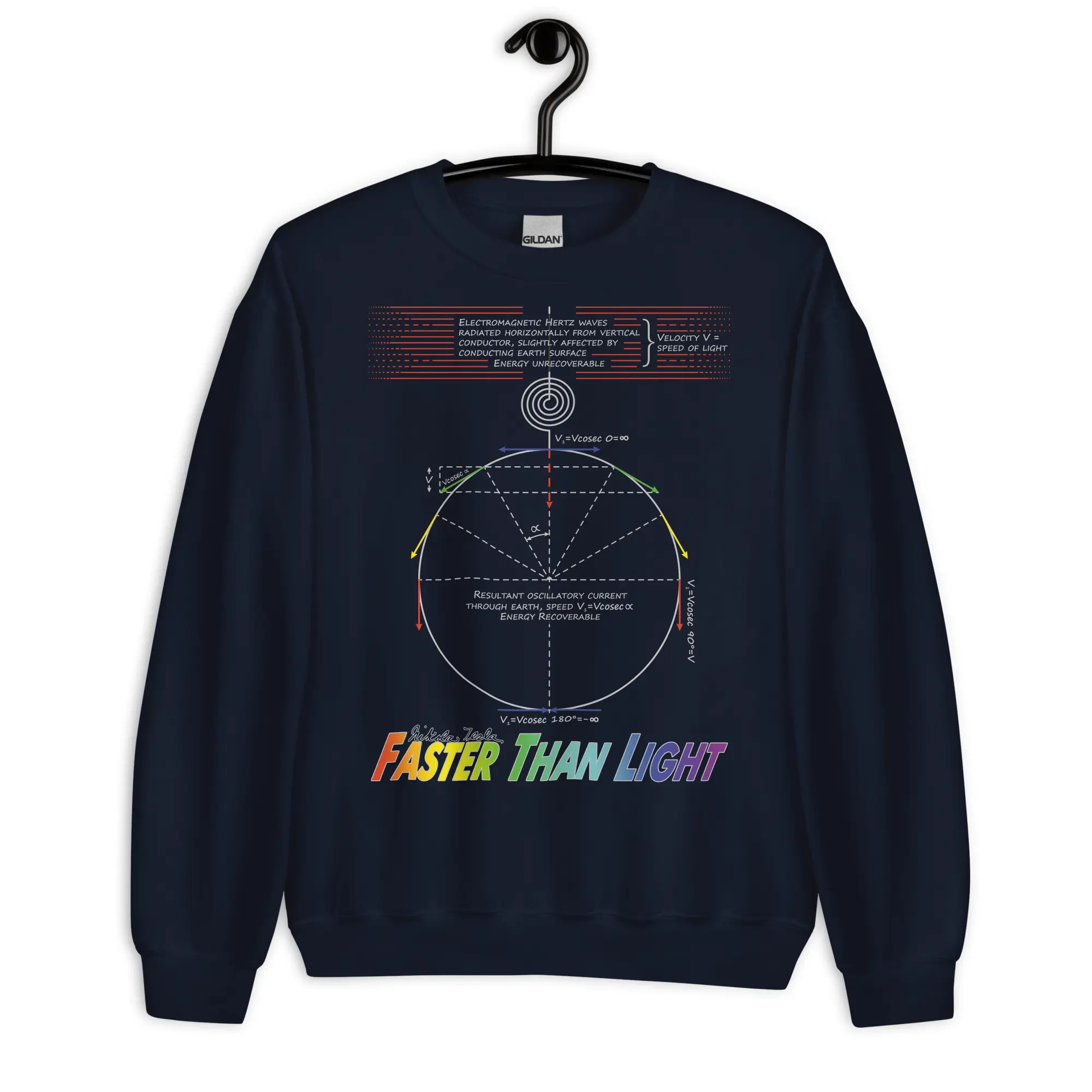 Nikola Tesla Sweatshirt - Faster Than Light 1 Nikola Tesla Sweatshirt - Faster Than Light (Navy)